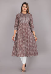Kashish Brown Print Pure Cotton A-Line Kurta