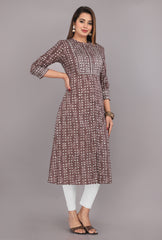 Kashish Brown Print Pure Cotton A-Line Kurta