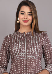 Kashish Brown Print Pure Cotton A-Line Kurta
