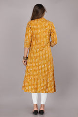 Mustard Print Pure Cotton A-Line Kurta