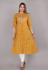 Mustard Print Pure Cotton A-Line Kurta