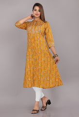 Mustard Print Pure Cotton A-Line Kurta