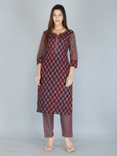 Maroon Abstract Block Printed Pure Cotton Kurta and Pant Set