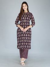 Blue Abstract Block Printed Pure Cotton Kurta and Pant Set