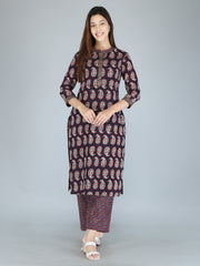 Blue Abstract Block Printed Pure Cotton Kurta and Pant Set