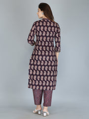 Blue Abstract Block Printed Pure Cotton Kurta and Pant Set
