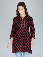 Maroon Ethnic Motif Printed Pure Cotton Short Kurta (Top)
