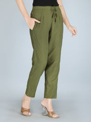 Olive Color Pure Cotton Kantha Dobby Dyed Pants