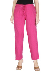 Fuchsia Pink Color Pure Cotton Kantha Dobby Dyed Pants