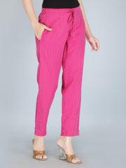 Fuchsia Pink Color Pure Cotton Kantha Dobby Dyed Pants