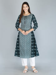 Bottle Green Ethnic Motif Printed Pure Cotton A-Line Kurta
