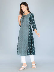 side view of Green cotton block print kurti for women