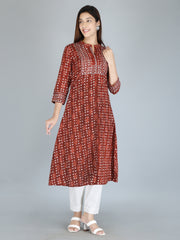Rust Print Pure Cotton A-Line Kurta