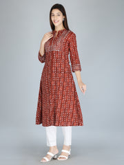 Rust Print Pure Cotton A-Line Kurta