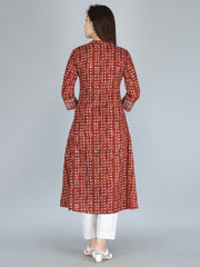 Rust Print Pure Cotton A-Line Kurta