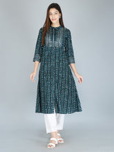 Bottle Green Print Pure Cotton A-Line Kurta