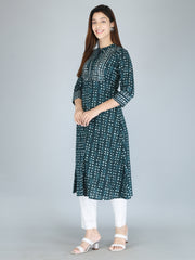 Bottle Green Print Pure Cotton A-Line Kurta