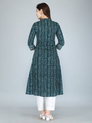 Bottle Green Print Pure Cotton A-Line Kurta