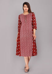 women’s Maroon pure cotton Jaipuri block printed kurti