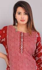 close-up of traditional Jaipuri block print on cotton kurti