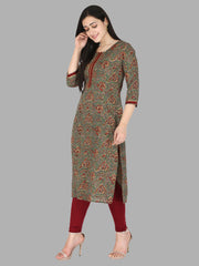 side view of Green cotton block print kurti for women