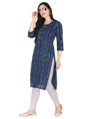 Indigo Blue Geometric Printed Pure Cotton Straight Kurta