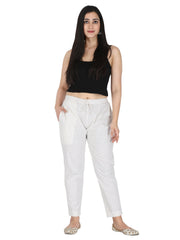 White Self Printed Pure Cotton Pants