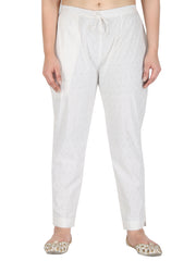 White Self Printed Pure Cotton Pants