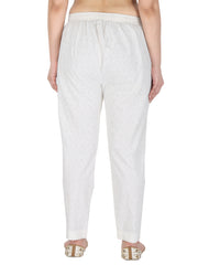 White Self Printed Pure Cotton Pants