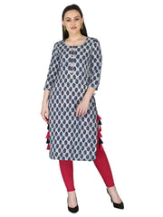 Blue Paseley Printed Pure Cotton Straight Kurta