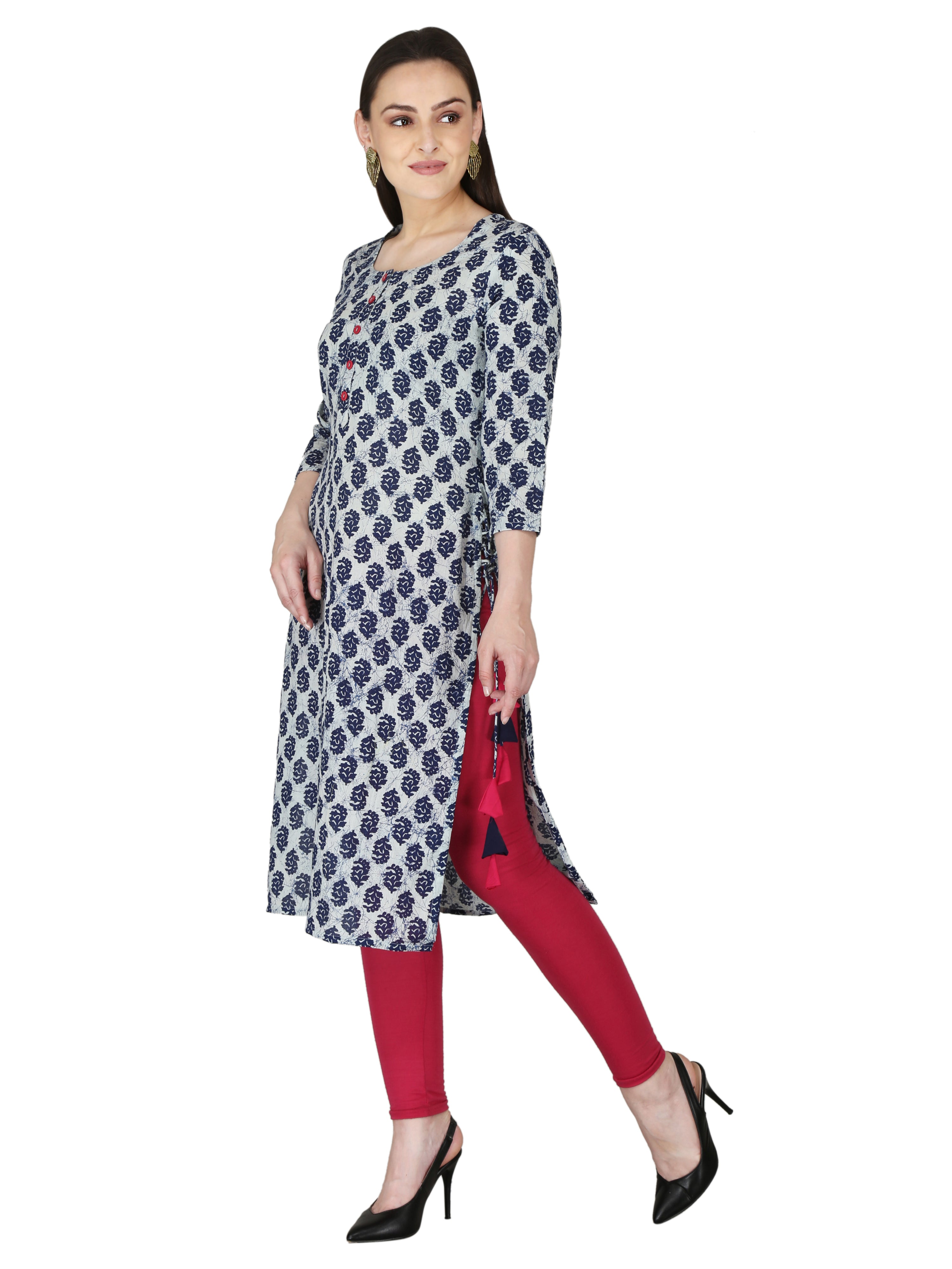 Blue Paseley Printed Pure Cotton Straight Kurta