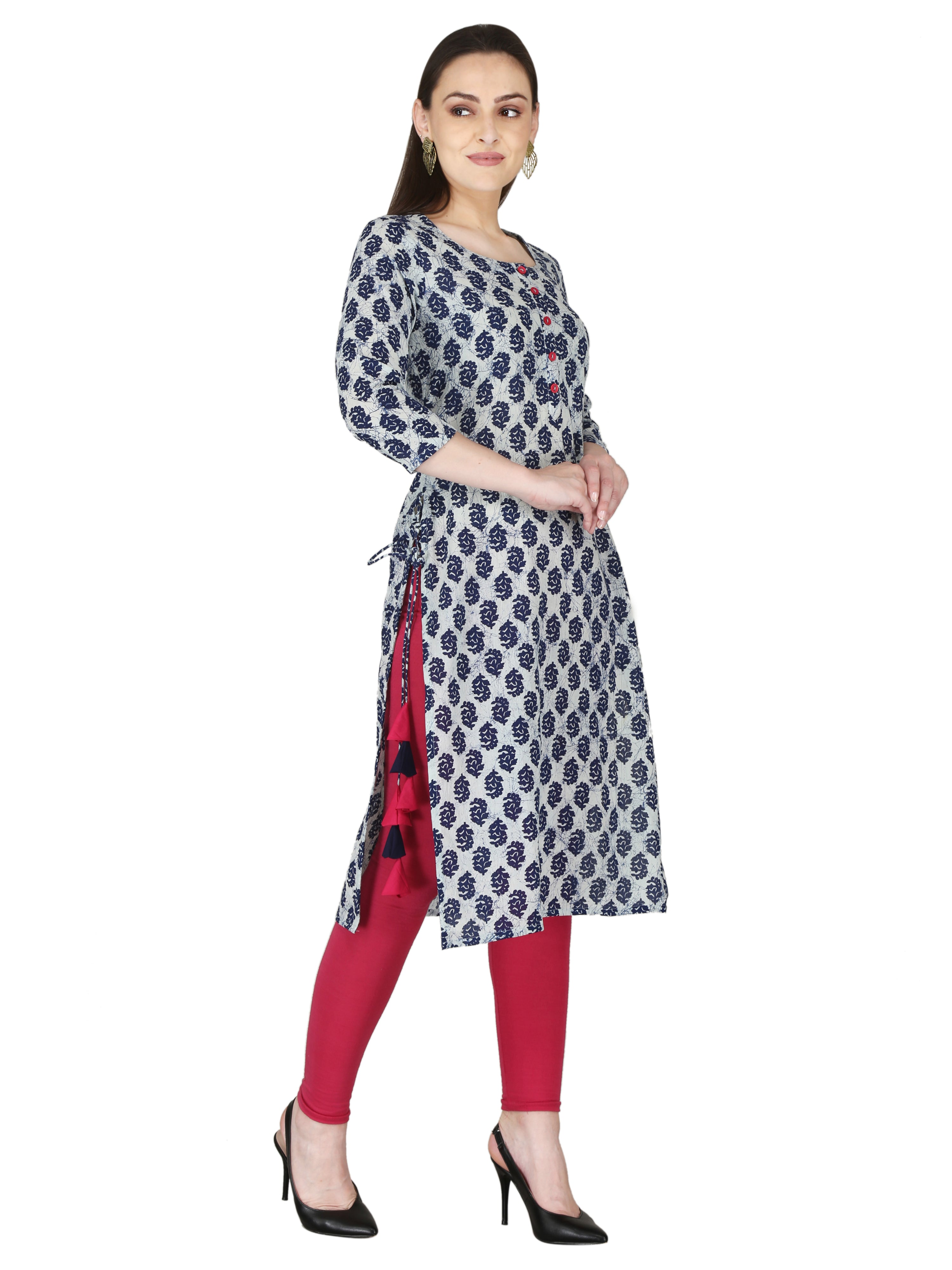 Blue Paseley Printed Pure Cotton Straight Kurta