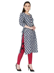 Blue Paseley Printed Pure Cotton Straight Kurta