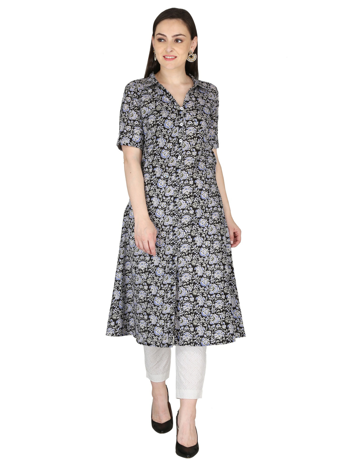 women’s Black pure cotton Jaipuri block printed kurti