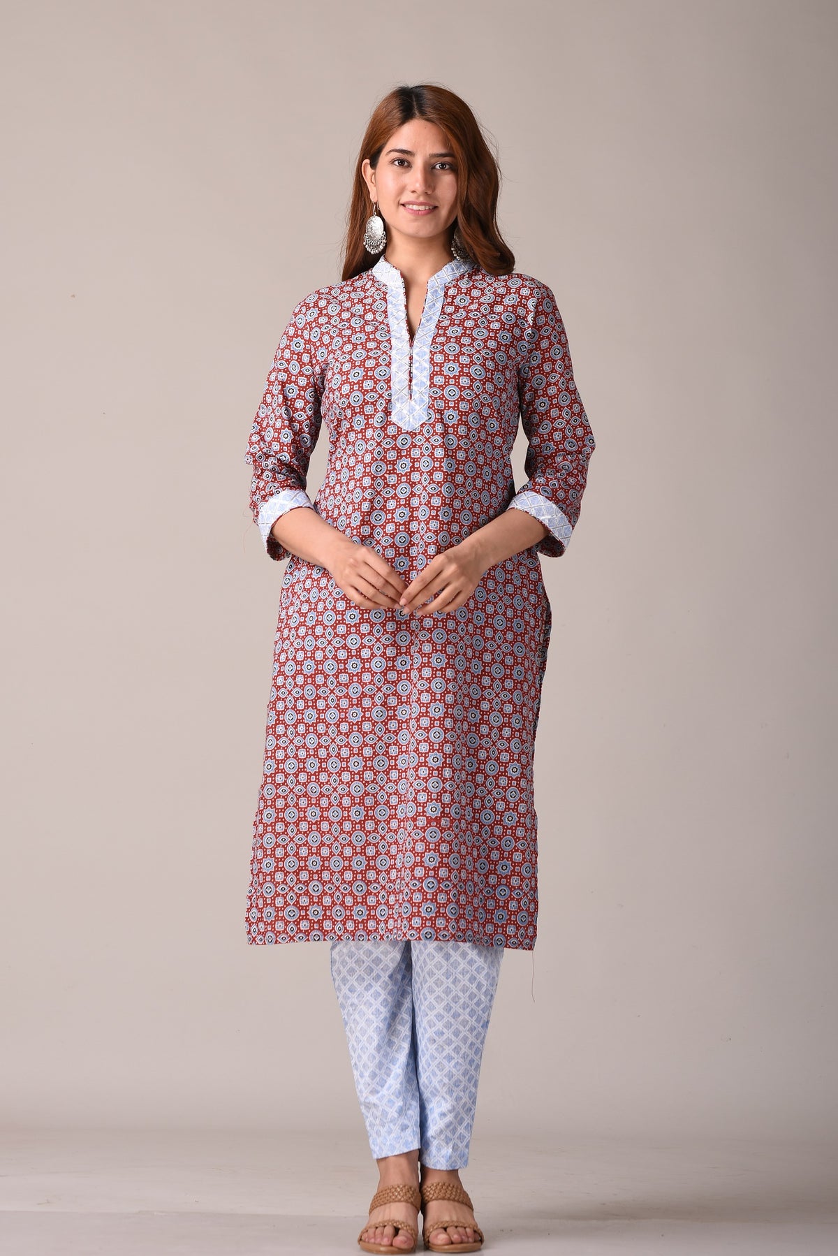 women’s Brown pure cotton Jaipuri block printed kurti