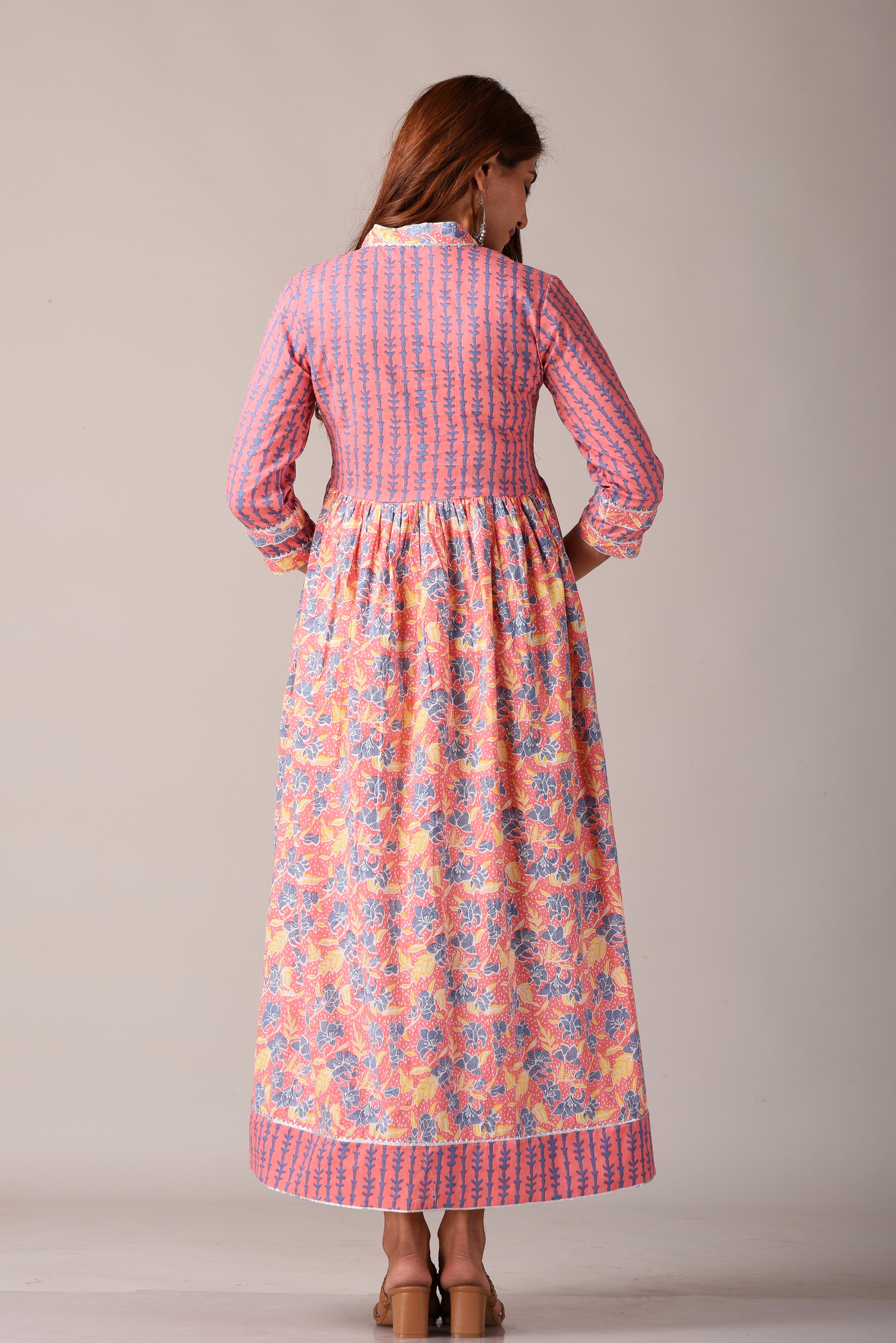 Floral Pink Printed Pure Cotton Maxi Dress