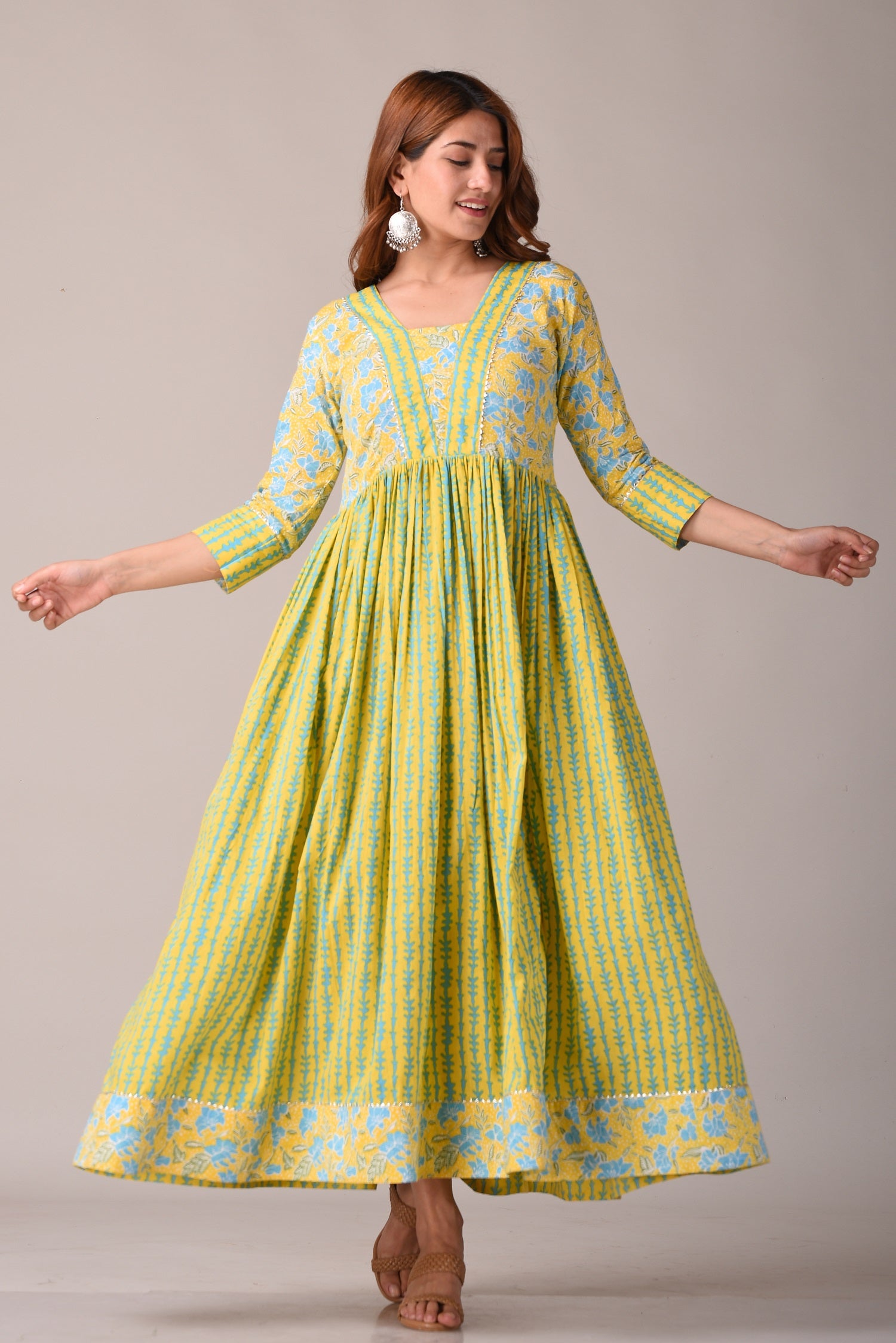 traditional Jaipuri block print pattern on cotton dress