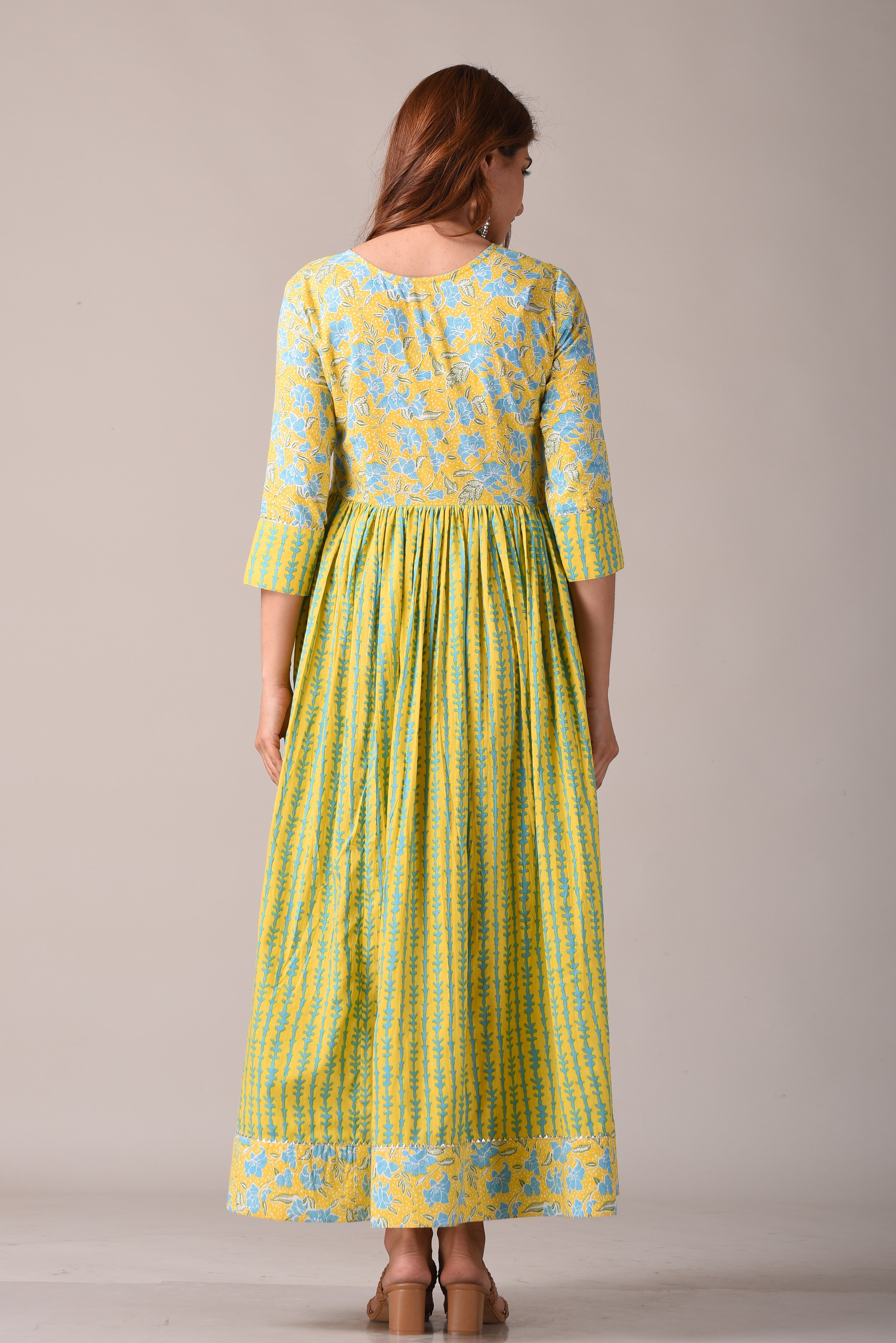 Floral Yellow Printed Pure Cotton Maxi Dress