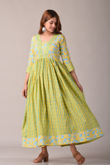 traditional Jaipuri block print pattern on cotton dress