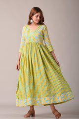 Floral Yellow Printed Pure Cotton Maxi Dress