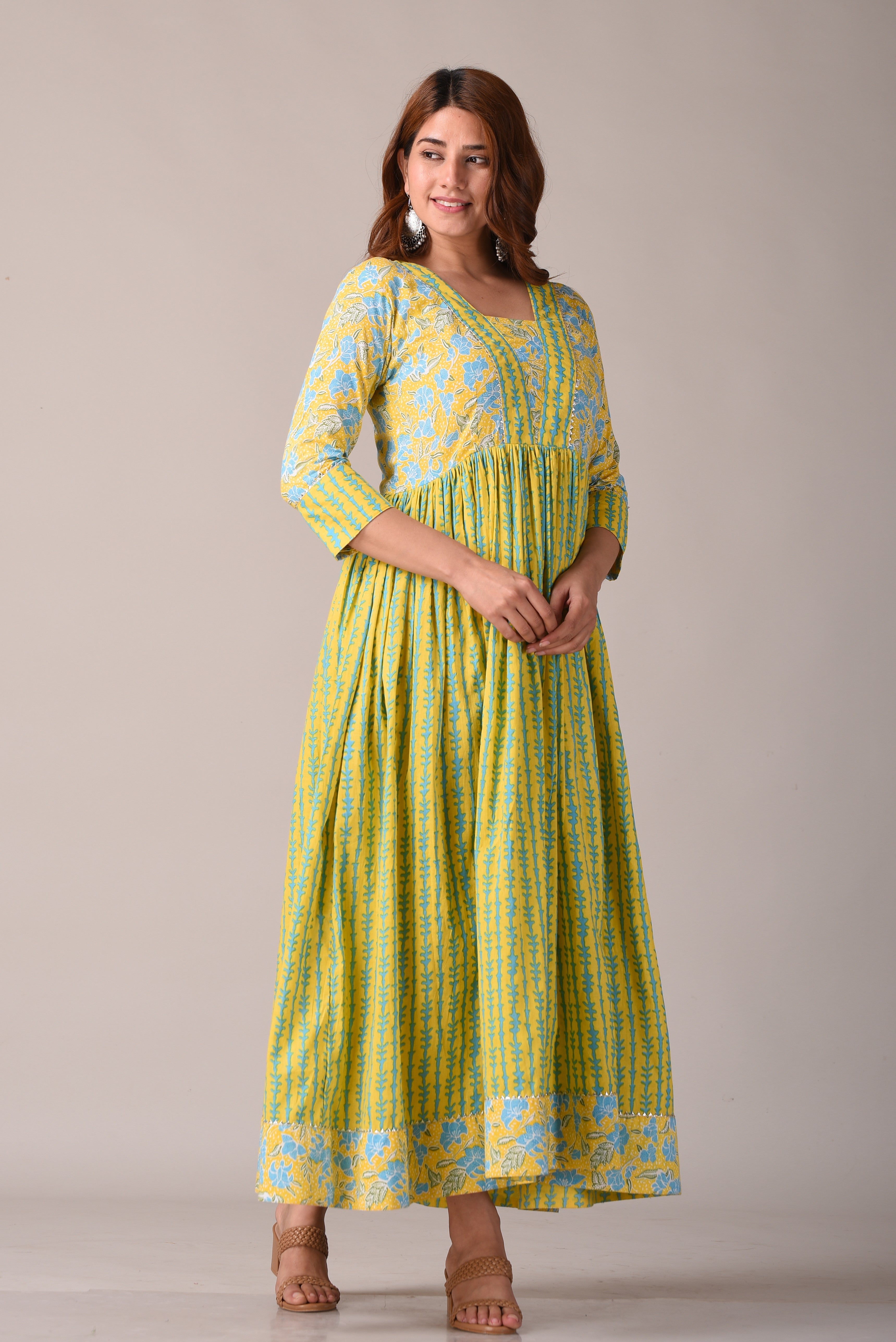 Floral Yellow Printed Pure Cotton Maxi Dress