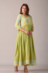 Floral Yellow Printed Pure Cotton Maxi Dress