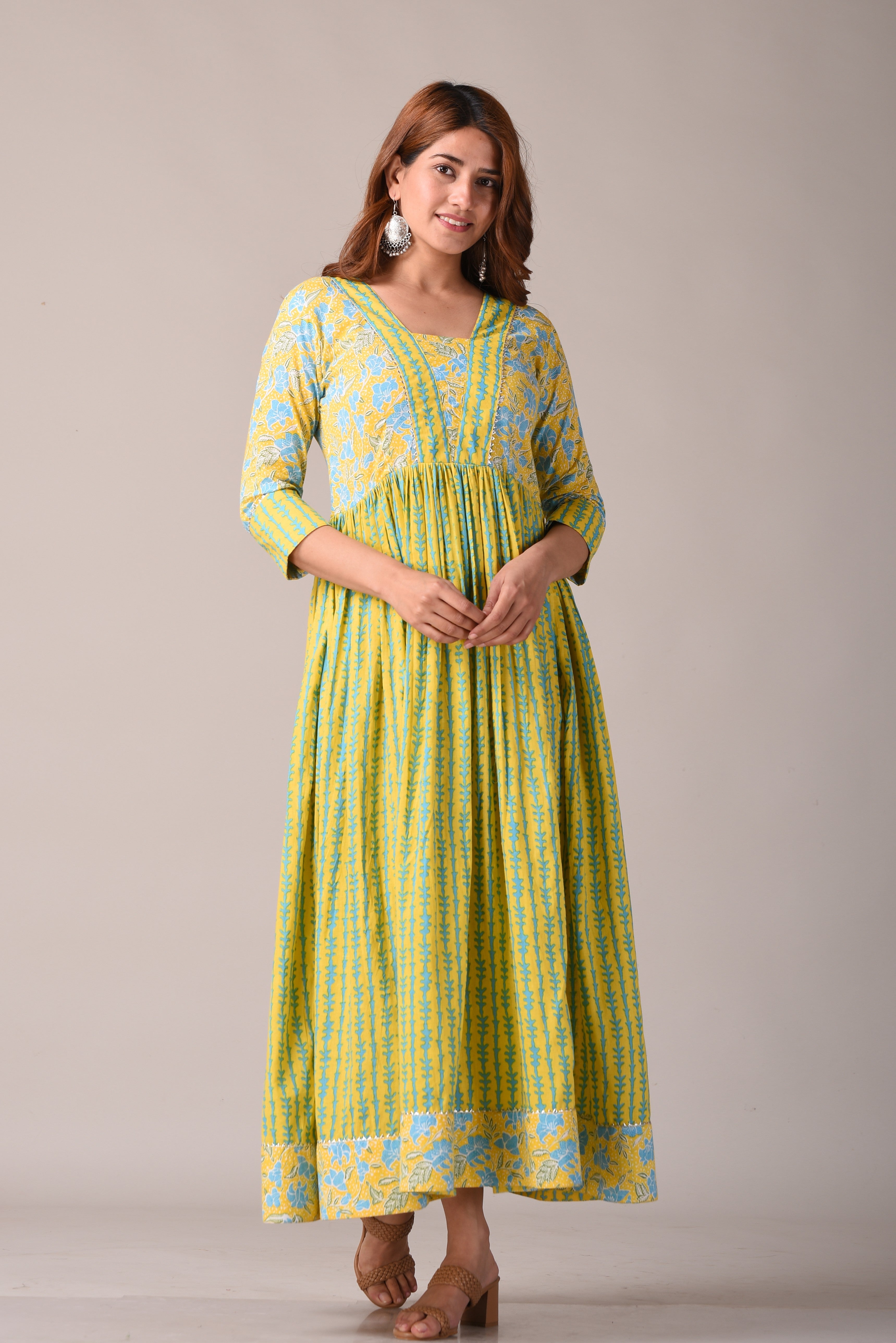 Floral Yellow Printed Pure Cotton Maxi Dress