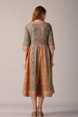 Floral Block Printed Angrakha Style Pure Cotton Maxi Dress