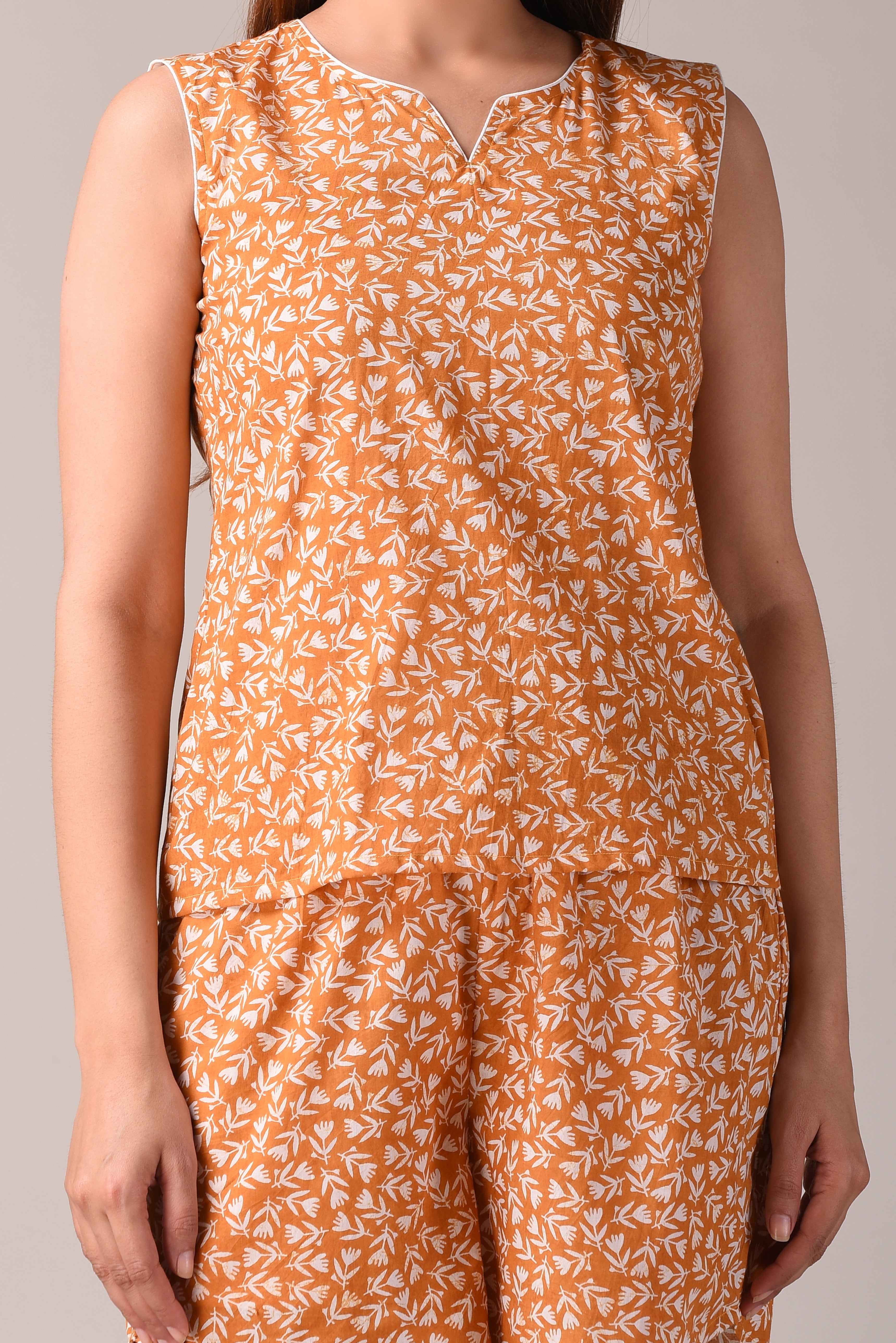Orange Paisley Printed Pure Cotton Nightsuit and Loungewear (Top & Shorts Set)