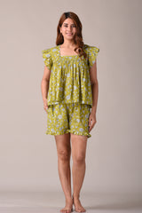 women’s Green pure cotton printed night suit set