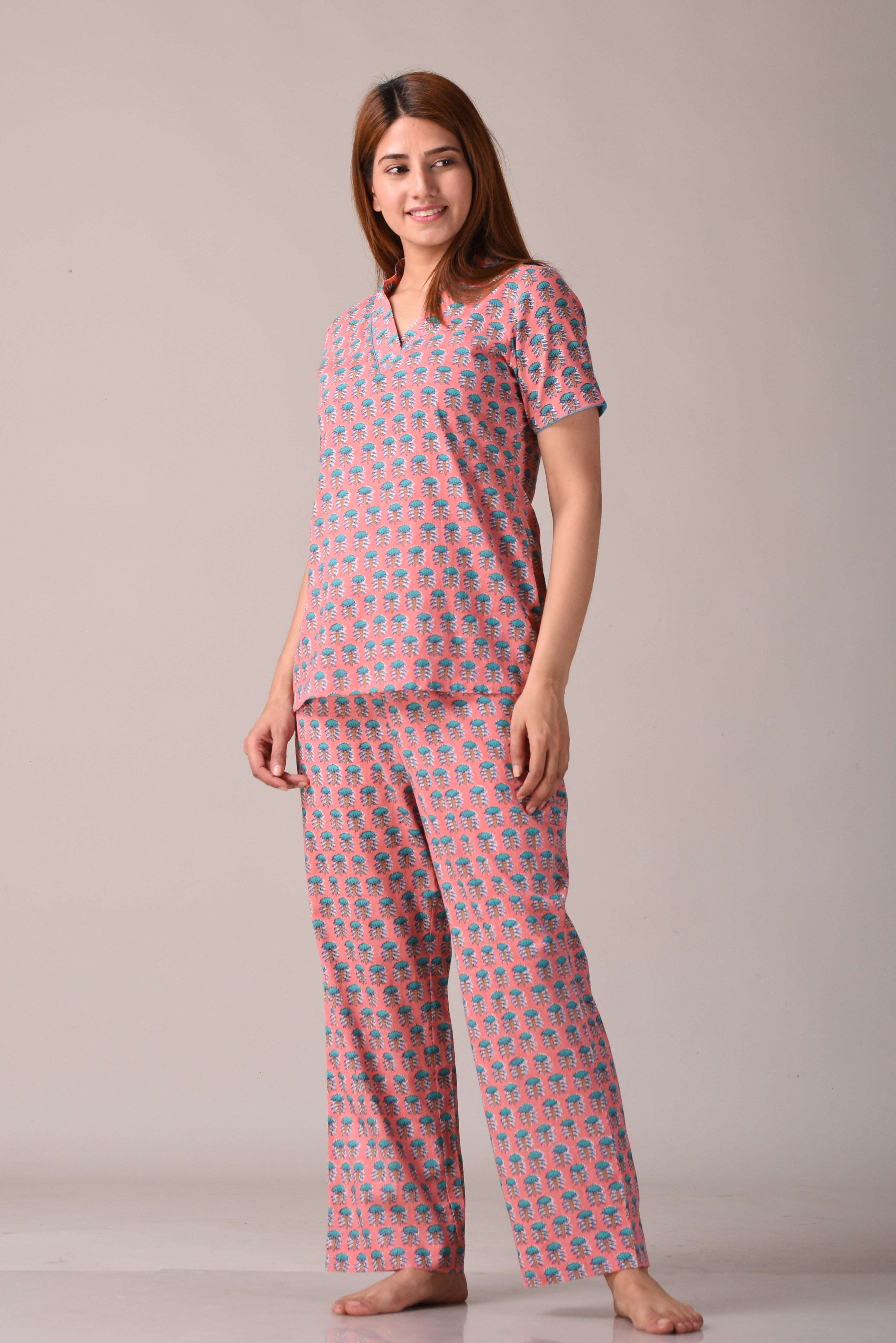 Pink Paisley Printed Pure Cotton Nightsuit and Loungewear (Top & Pyajama Set)