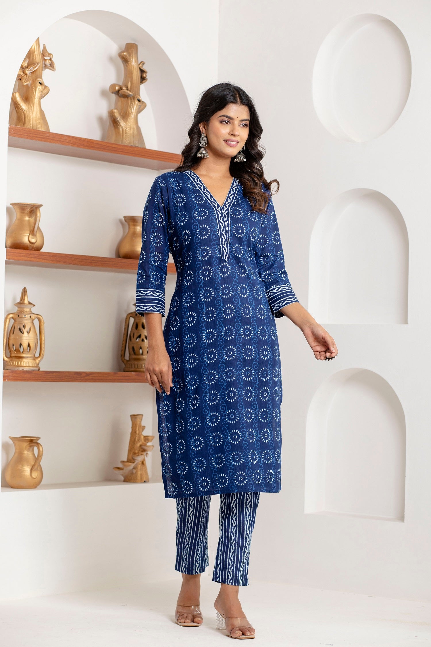 handcrafted Jaipuri block print detail on cotton kurta set