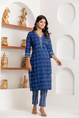 handcrafted Jaipuri block print detail on cotton kurta set