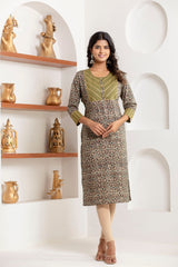 women’s Green pure cotton Jaipuri block printed kurti